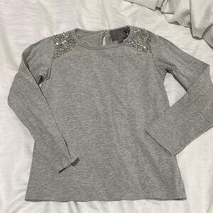 Creamie 5 long sleeve grey t silver sequined shoulders cotton spandex euc